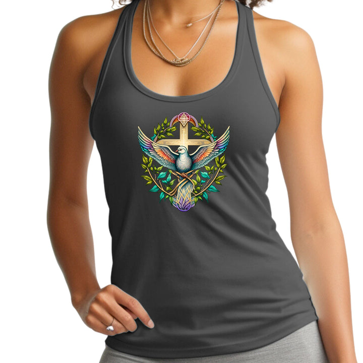 Womens Fitness Tank Top Graphic T-shirt Blue Green Multicolor Dove - Womens