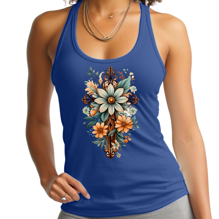 Womens Fitness Tank Top Graphic T-shirt Christian Cross Floral - Womens | Tank