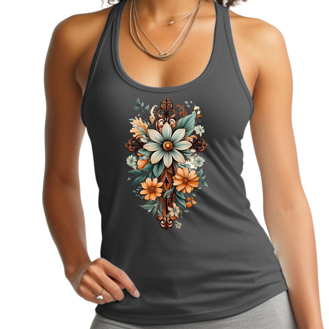 Womens Fitness Tank Top Graphic T-shirt Christian Cross Floral - Womens | Tank