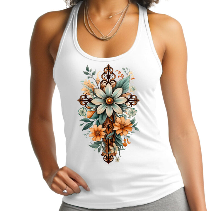 Womens Fitness Tank Top Graphic T-shirt Christian Cross Floral - Womens | Tank