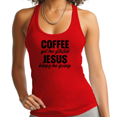 Womens Fitness Tank Top Graphic T-shirt Coffee Get Me Started Jesus - Womens