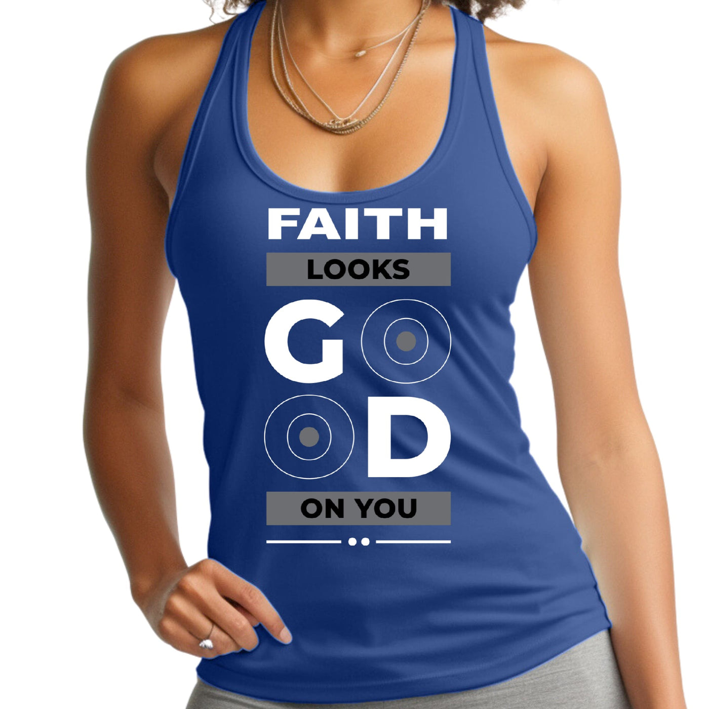 Womens Fitness Tank Top Graphic T-shirt Faith Looks Good - Womens | Tank Tops
