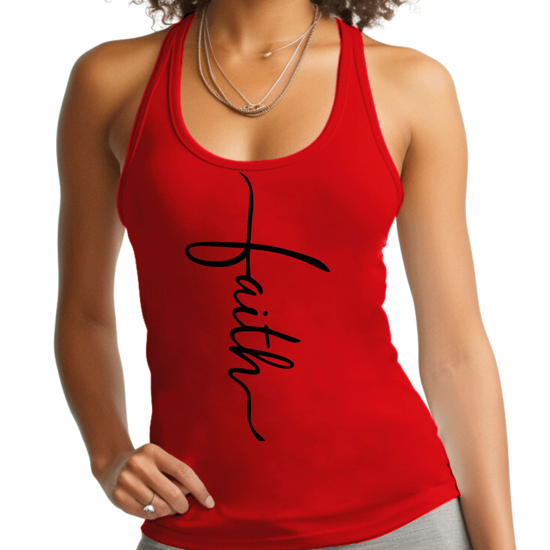 Womens Fitness Tank Top Graphic T-shirt Faith Script Cross Black - Womens