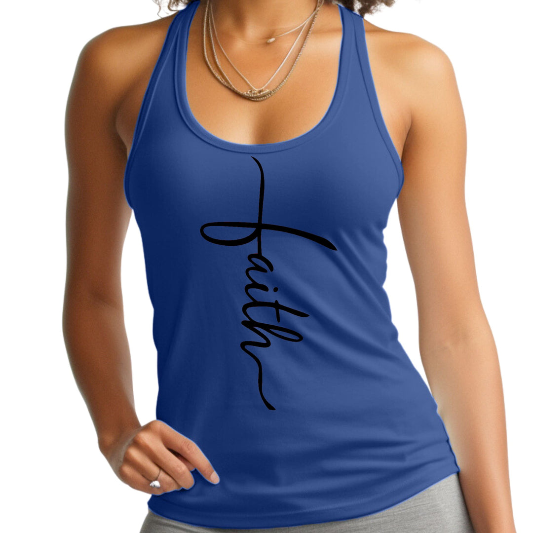 Womens Fitness Tank Top Graphic T-shirt Faith Script Cross Black - Womens