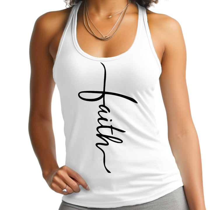 Womens Fitness Tank Top Graphic T-shirt Faith Script Cross Black - Womens