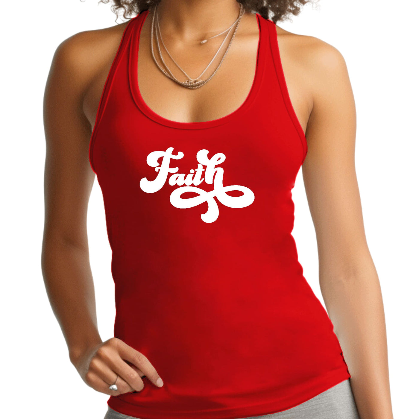 Womens Fitness Tank Top Graphic T-shirt Faith Script Illustration - Womens