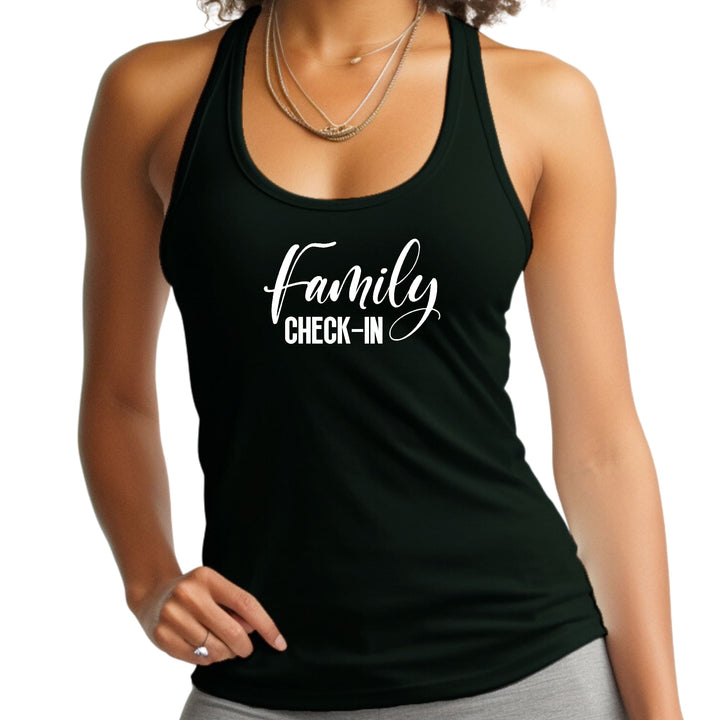 Womens Fitness Tank Top Graphic T-shirt Family Check-in Illustration - Womens