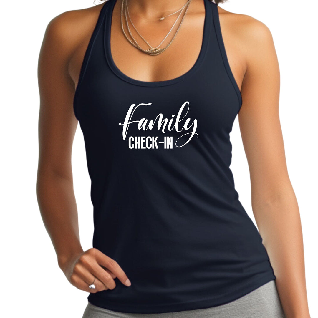 Womens Fitness Tank Top Graphic T-shirt Family Check-in Illustration - Womens