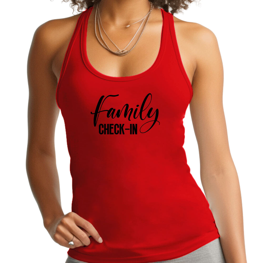 Womens Fitness Tank Top Graphic T-shirt Family Check-in Illustration - Womens