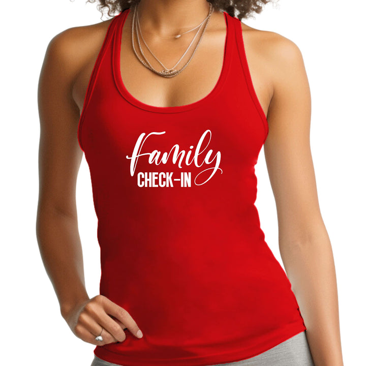 Womens Fitness Tank Top Graphic T-shirt Family Check-in Illustration - Womens