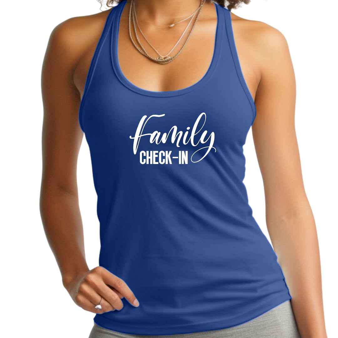 Womens Fitness Tank Top Graphic T-shirt Family Check-in Illustration - Womens