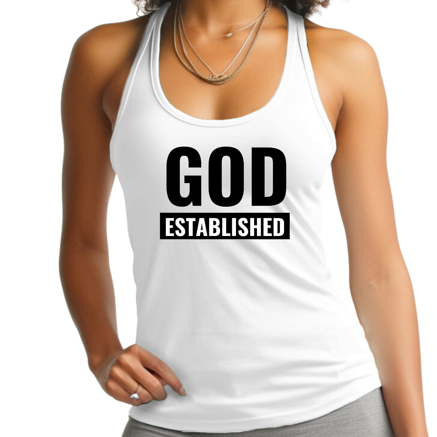 Womens Fitness Tank Top Graphic T-shirt God Established - Womens | Tank Tops