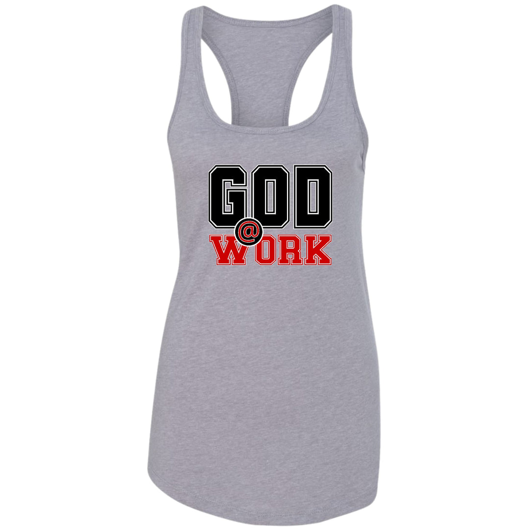 Womens Fitness Tank Top Graphic T-shirt God @ Work Black And Red - Womens