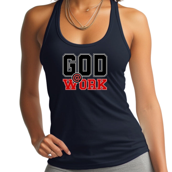 Womens Fitness Tank Top Graphic T-shirt God @ Work Black And Red - Womens