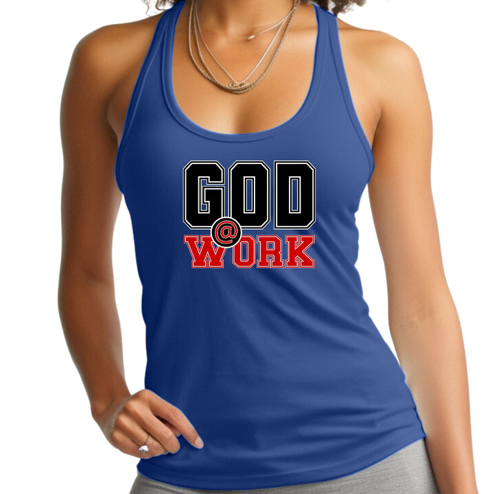 Womens Fitness Tank Top Graphic T-shirt God @ Work Black And Red - Womens