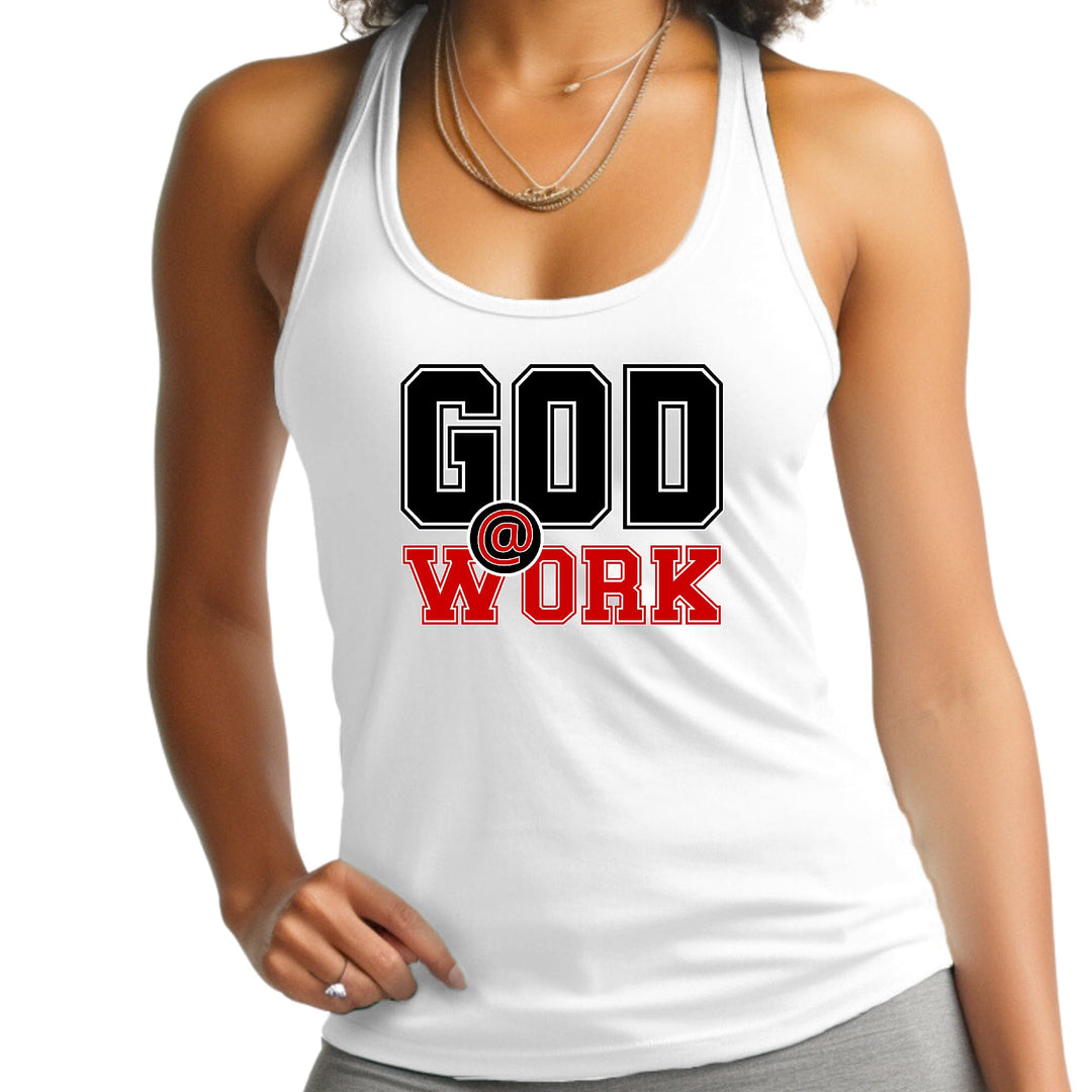 Womens Fitness Tank Top Graphic T-shirt God @ Work Black And Red - Womens