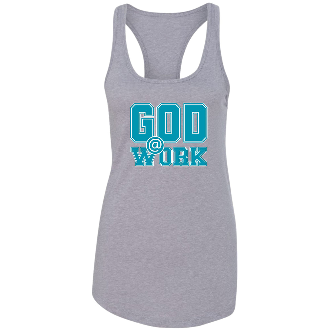 Womens Fitness Tank Top Graphic T-shirt God @ Work Blue Green - Womens | Tank