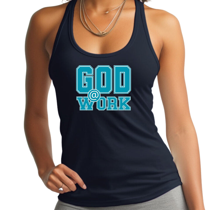 Womens Fitness Tank Top Graphic T-shirt God @ Work Blue Green - Womens | Tank