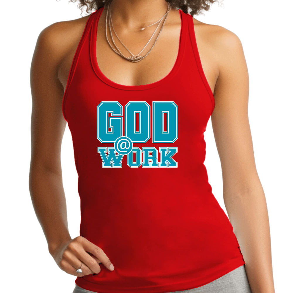 Womens Fitness Tank Top Graphic T-shirt God @ Work Blue Green - Womens | Tank