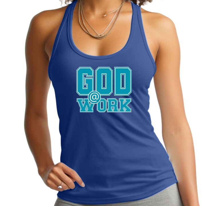 Womens Fitness Tank Top Graphic T-shirt God @ Work Blue Green - Womens | Tank