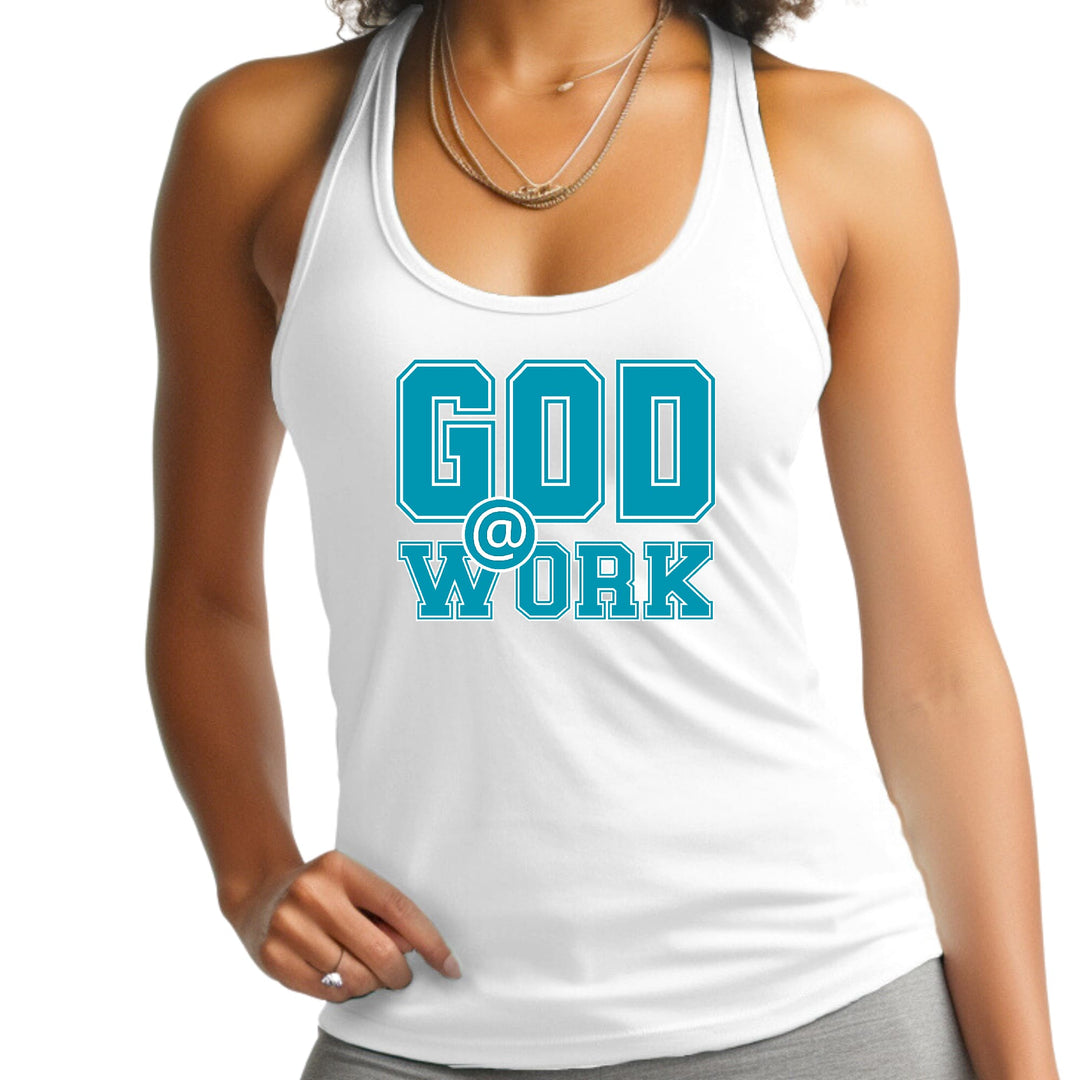 Womens Fitness Tank Top Graphic T-shirt God @ Work Blue Green - Womens | Tank