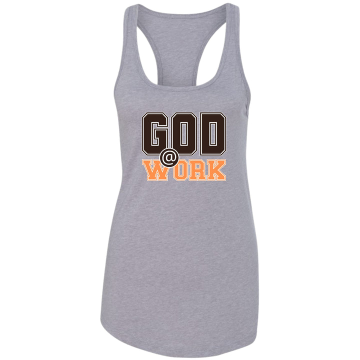 Womens Fitness Tank Top Graphic T-shirt God @ Work Brown And Orange - Womens