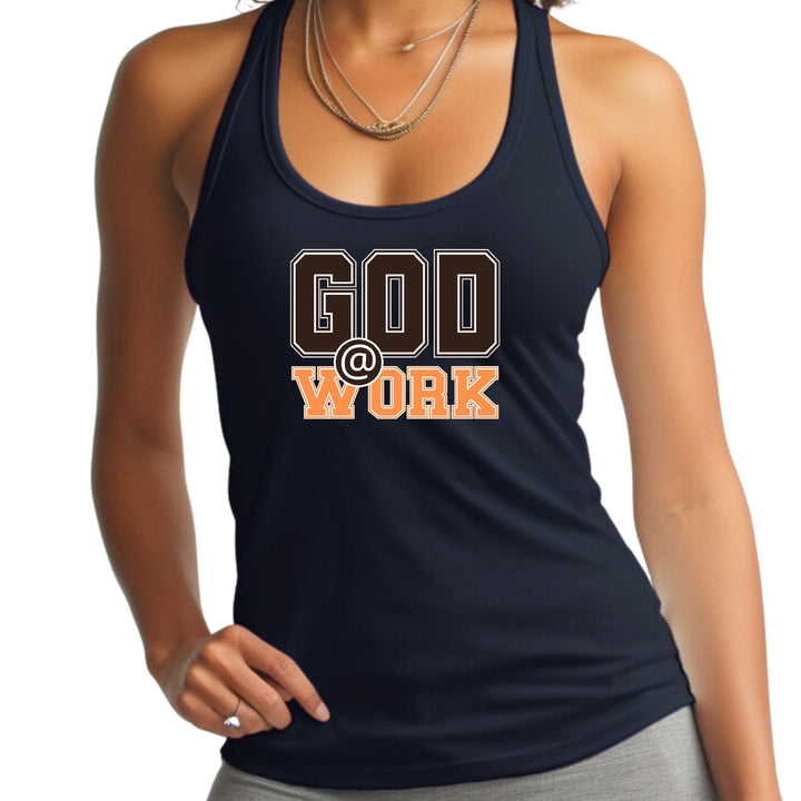 Womens Fitness Tank Top Graphic T-shirt God @ Work Brown And Orange - Womens