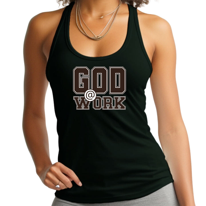 Womens Fitness Tank Top Graphic T-shirt God @ Work Brown and White - Womens