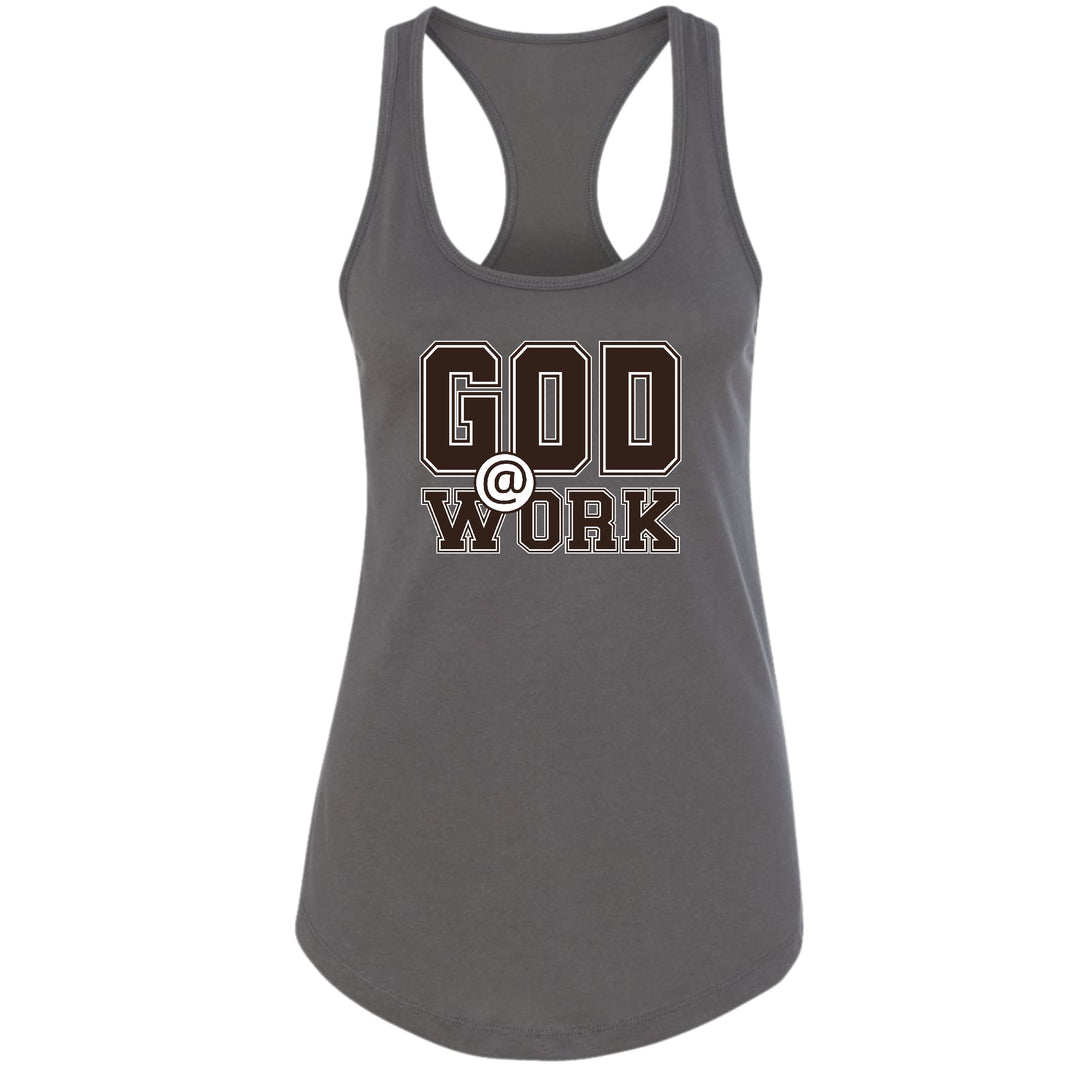 Womens Fitness Tank Top Graphic T-shirt God @ Work Brown and White - Womens