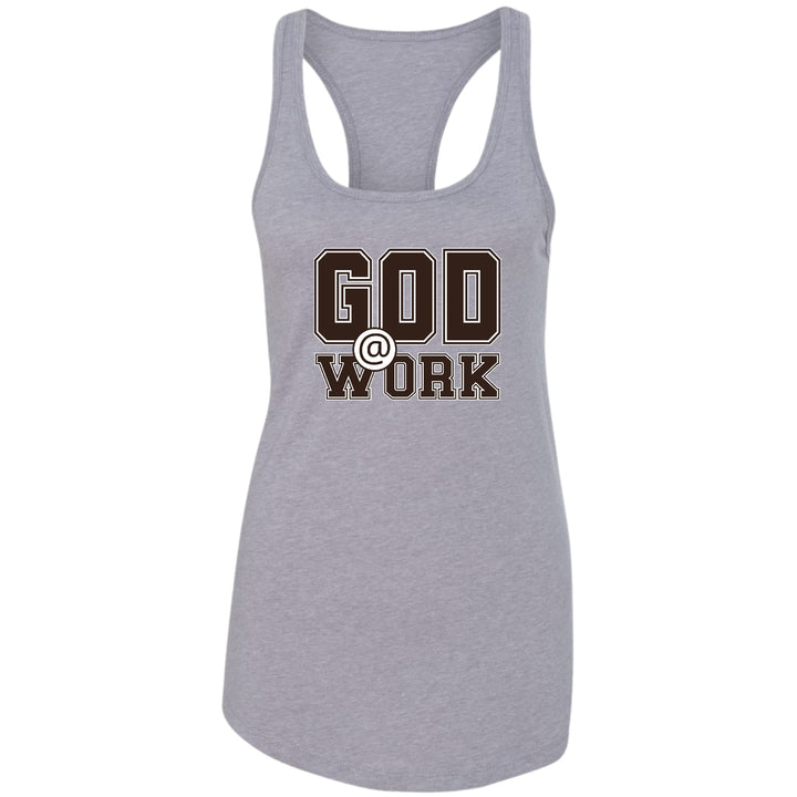 Womens Fitness Tank Top Graphic T-shirt God @ Work Brown and White - Womens