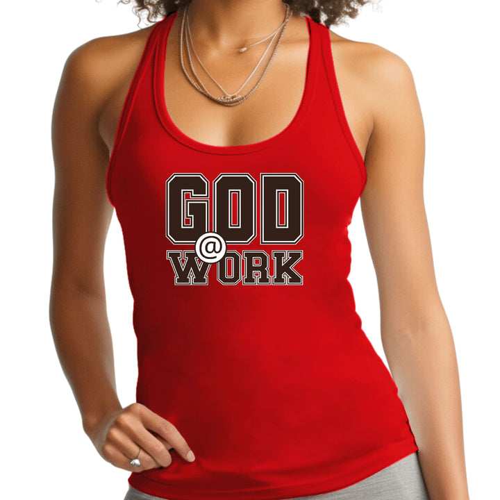 Womens Fitness Tank Top Graphic T-shirt God @ Work Brown and White - Womens