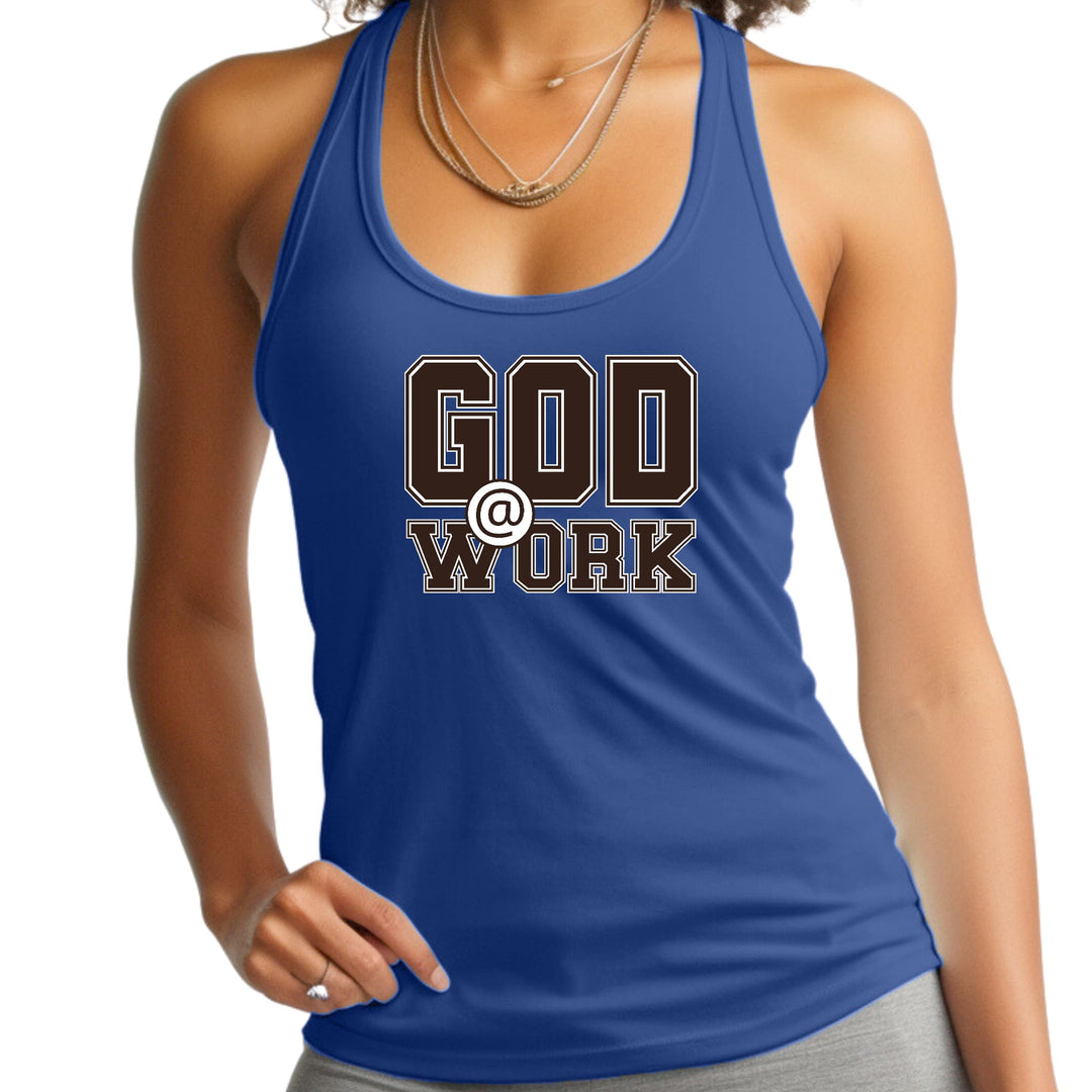 Womens Fitness Tank Top Graphic T-shirt God @ Work Brown and White - Womens