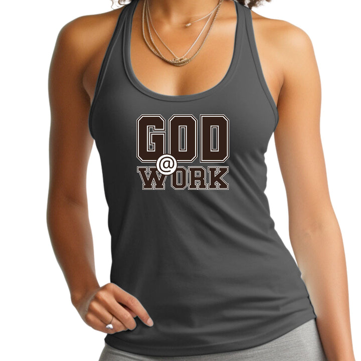 Womens Fitness Tank Top Graphic T-shirt God @ Work Brown and White - Womens