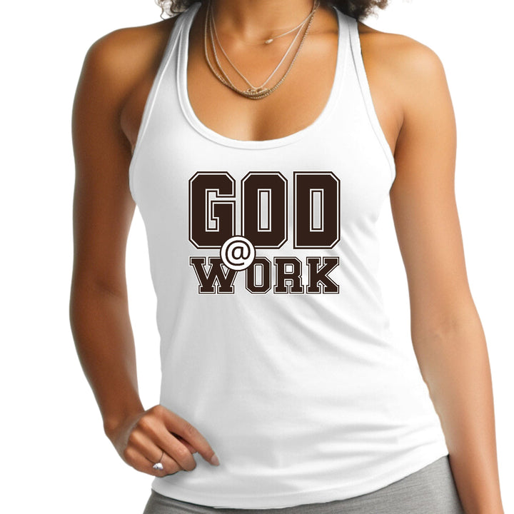 Womens Fitness Tank Top Graphic T-shirt God @ Work Brown and White - Womens