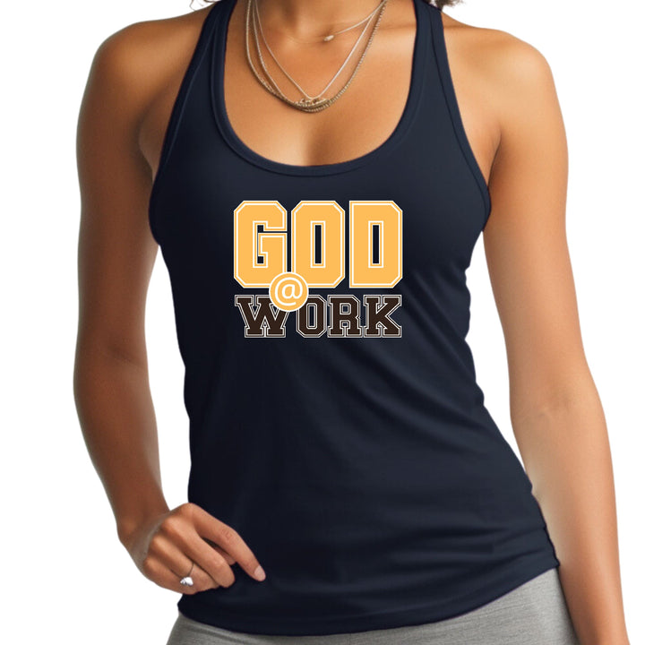 Womens Fitness Tank Top Graphic T-shirt God @ Work Golden Yellow - Womens