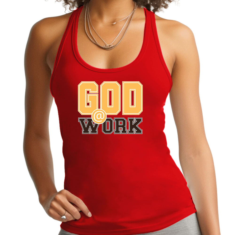 Womens Fitness Tank Top Graphic T-shirt God @ Work Golden Yellow - Womens