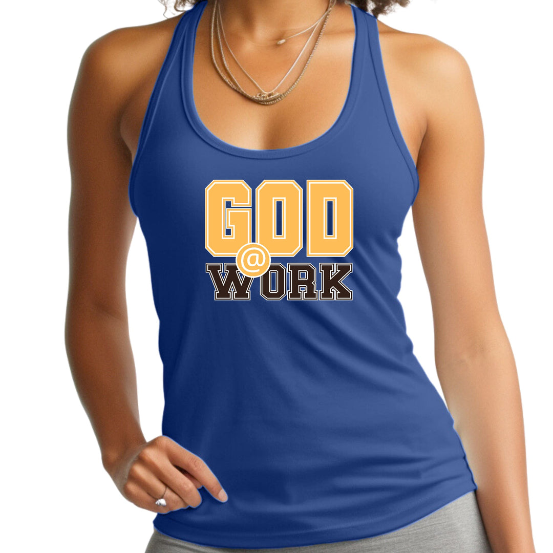 Womens Fitness Tank Top Graphic T-shirt God @ Work Golden Yellow - Womens