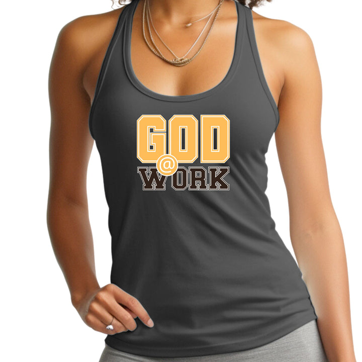 Womens Fitness Tank Top Graphic T-shirt God @ Work Golden Yellow - Womens