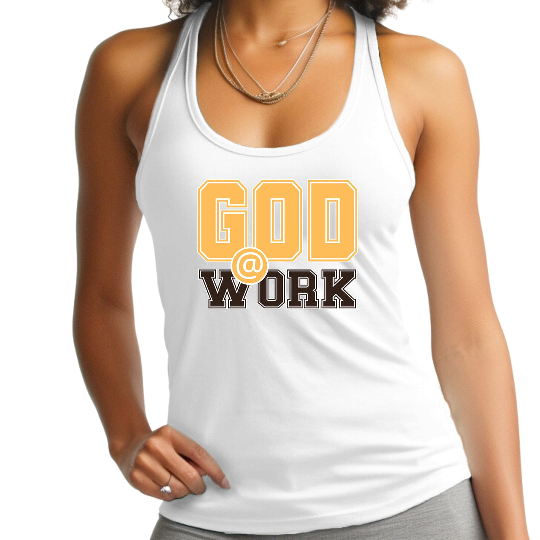 Womens Fitness Tank Top Graphic T-shirt God @ Work Golden Yellow - Womens