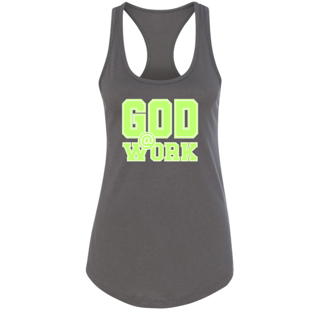 Womens Fitness Tank Top Graphic T-shirt God @ Work Neon Green - Womens | Tank