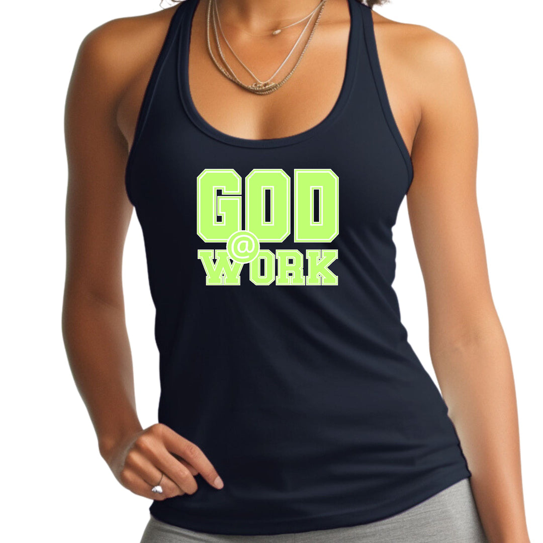 Womens Fitness Tank Top Graphic T-shirt God @ Work Neon Green - Womens | Tank