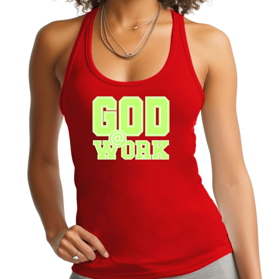 Womens Fitness Tank Top Graphic T-shirt God @ Work Neon Green - Womens | Tank