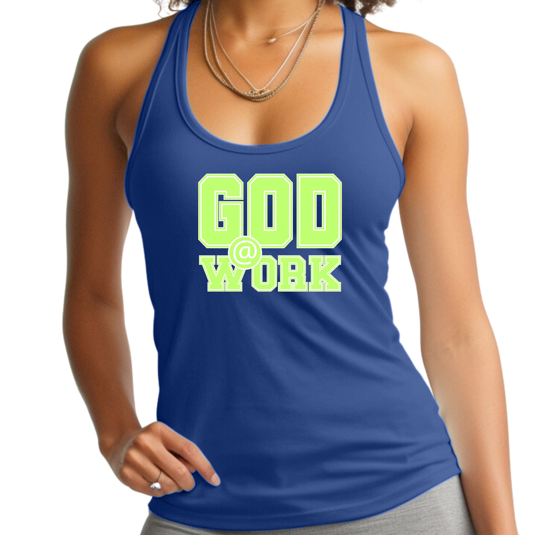 Womens Fitness Tank Top Graphic T-shirt God @ Work Neon Green - Womens | Tank