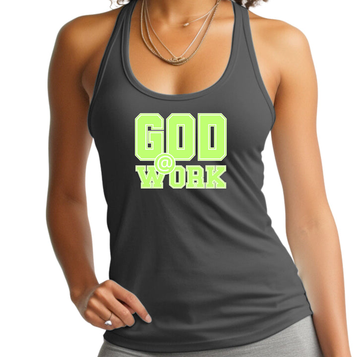 Womens Fitness Tank Top Graphic T-shirt God @ Work Neon Green - Womens | Tank