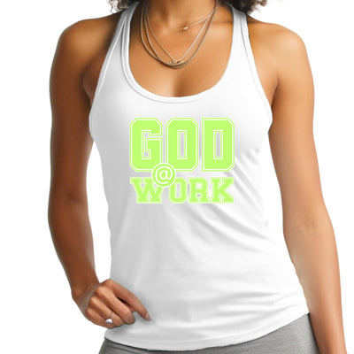 Womens Fitness Tank Top Graphic T-shirt God @ Work Neon Green - Womens | Tank