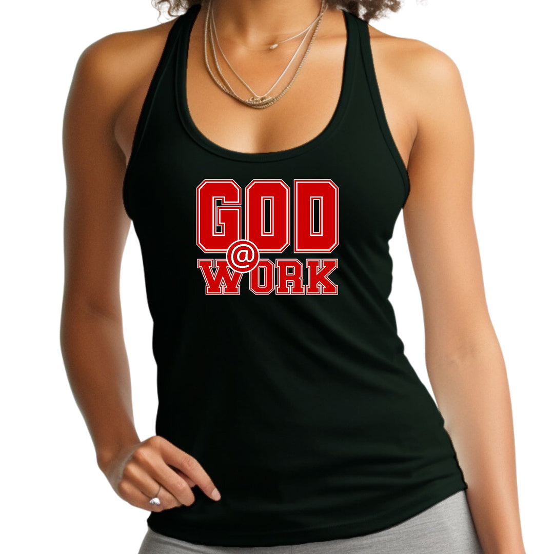 Womens Fitness Tank Top Graphic T-shirt God @ Work Red and White - Womens