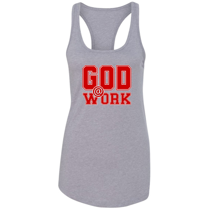 Womens Fitness Tank Top Graphic T-shirt God @ Work Red And White - Womens