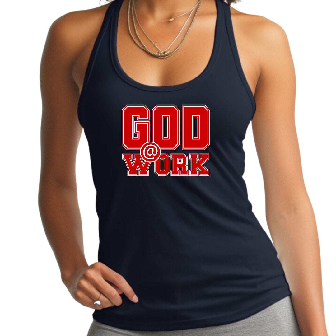 Womens Fitness Tank Top Graphic T-shirt God @ Work Red And White - Womens