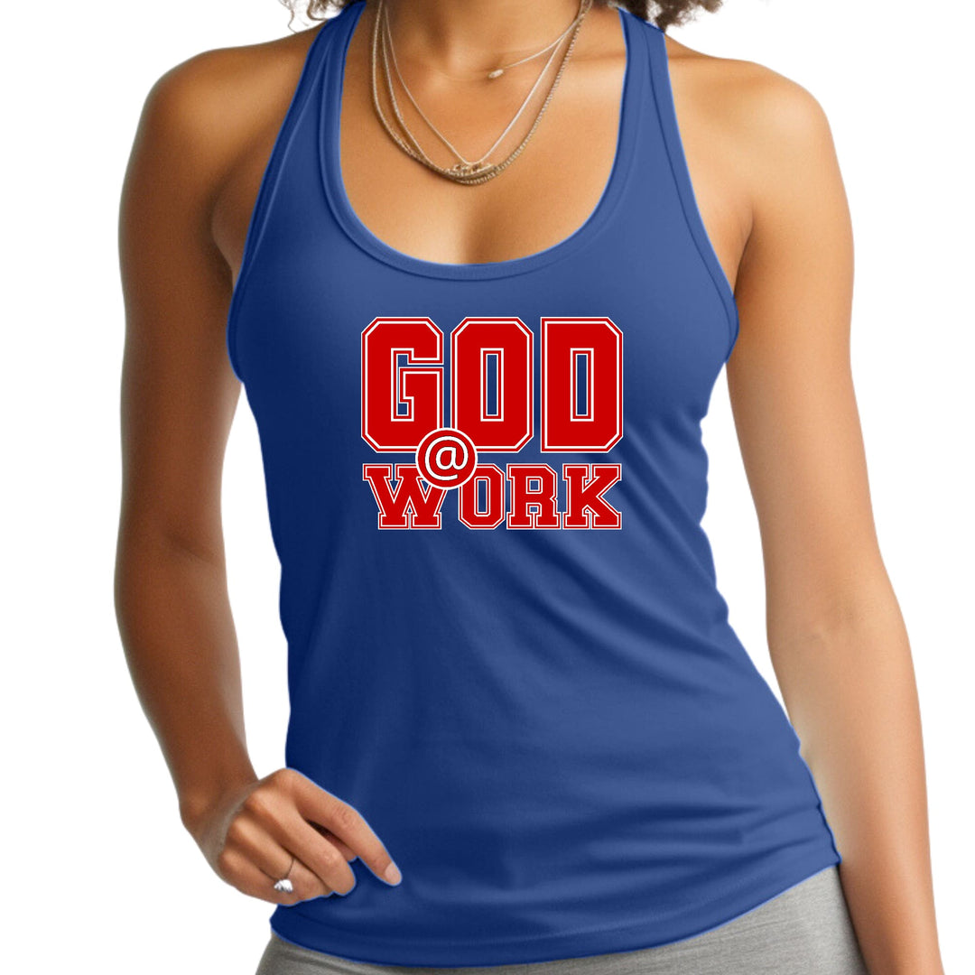 Womens Fitness Tank Top Graphic T-shirt God @ Work Red And White - Womens