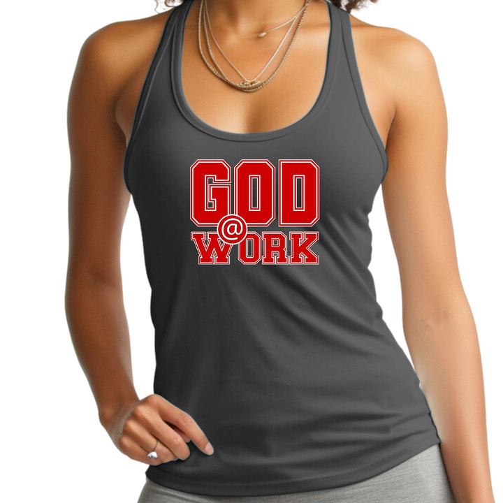 Womens Fitness Tank Top Graphic T-shirt God @ Work Red And White - Womens